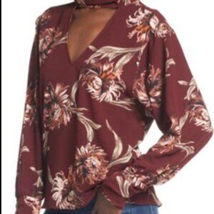 Leith Floral Tie Neck Blouse Long Sleeves
